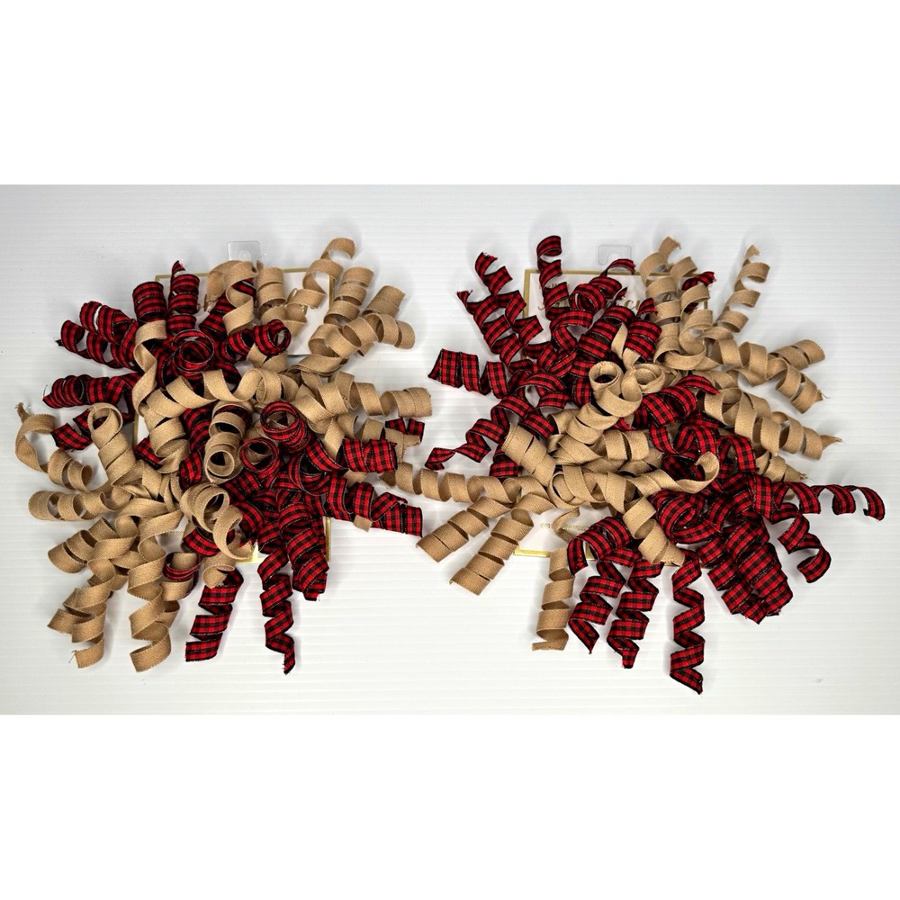 4 Red Black Plaid 4 Tan Curly Gift Wrapping Presents Bows Holiday Christmas NWT